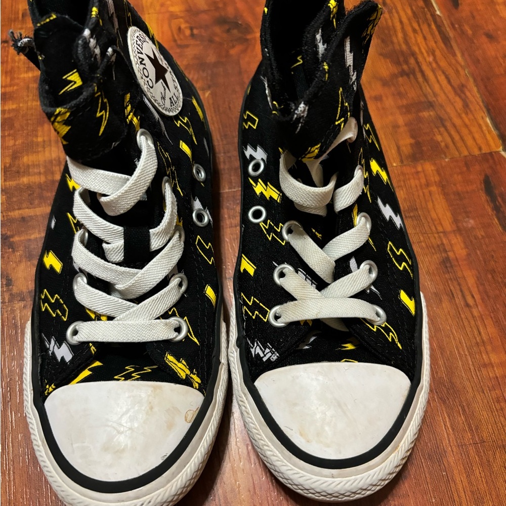 Converse Kids Black High-Top Sneakers with Yellow Lightning Print